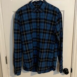 J. Crew Men's Blue and Black Plaid Button Down Shirt